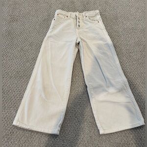 Zara girls cream wide leg jeans button up size 8